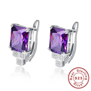 Amethyst Stone Ear Studs Silver 925 Bridal Wedding Party Jewelry