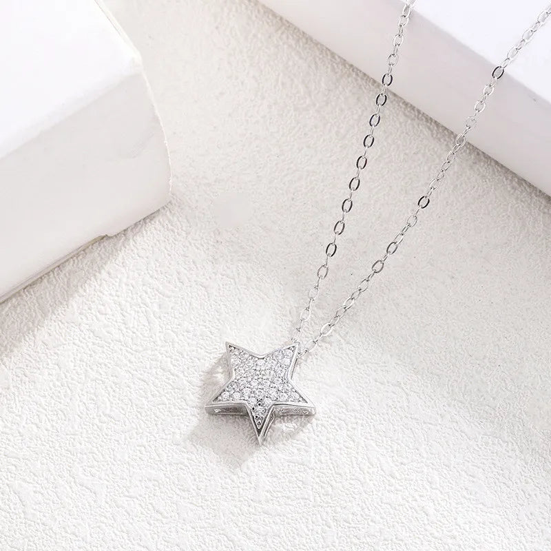 925 Silver Rhinestone Stars Choker Pendant Necklace High Jewelry