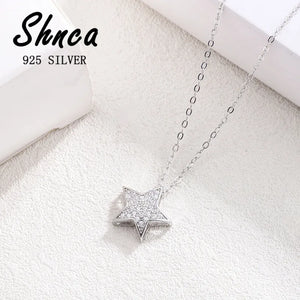 925 Silver Rhinestone Stars Choker Pendant Necklace High Jewelry