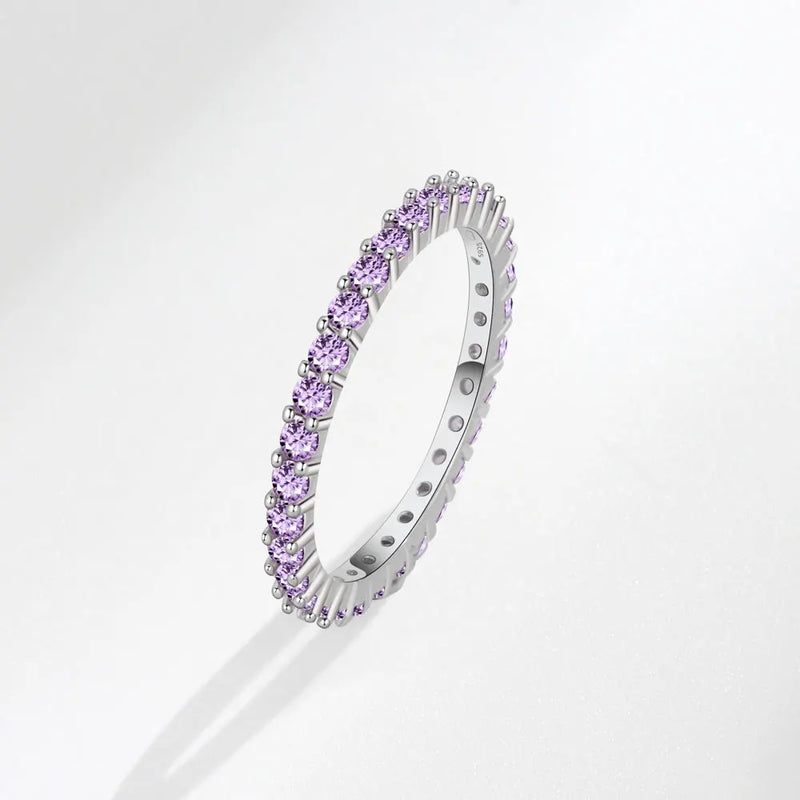 Amethysts Stone Rings Small Stone Paved Silver Rings Couple Anniversary