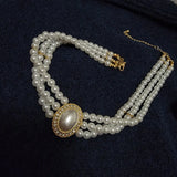 Baroque 3-Strand Planet Choker Pearl Necklace Vintage Party