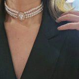 Baroque 3-Strand Planet Choker Pearl Necklace Vintage Party