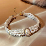 Baroque Three Strands Collar Planet Choker Pearl Necklace Vintage Party Jewelry
