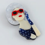 Berets Lady Figure Brooch Pins - Personality Glasses Acrylic Brooch