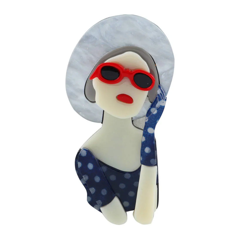 Berets Lady Figure Brooch Pins - Personality Glasses Acrylic Brooch