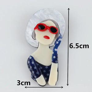 Berets Lady Figure Brooch Pins - Personality Glasses Acrylic Brooch