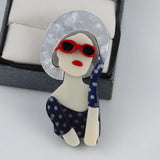 Berets Lady Figure Brooch Pins - Personality Glasses Acrylic Brooch