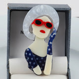 Berets Lady Figure Brooch Pins - Personality Glasses Acrylic Brooch