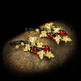 Ruby Pendant Flower Leaf 925 Silver Earrings Crystal Gemstone