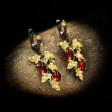 Ruby Pendant Flower Leaf 925 Silver Earrings Crystal Gemstone