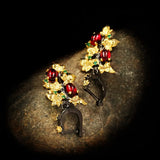 Ruby Pendant Flower Leaf 925 Silver Earrings Crystal Gemstone