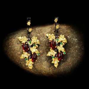 Ruby Pendant Flower Leaf 925 Silver Earrings Crystal Gemstone