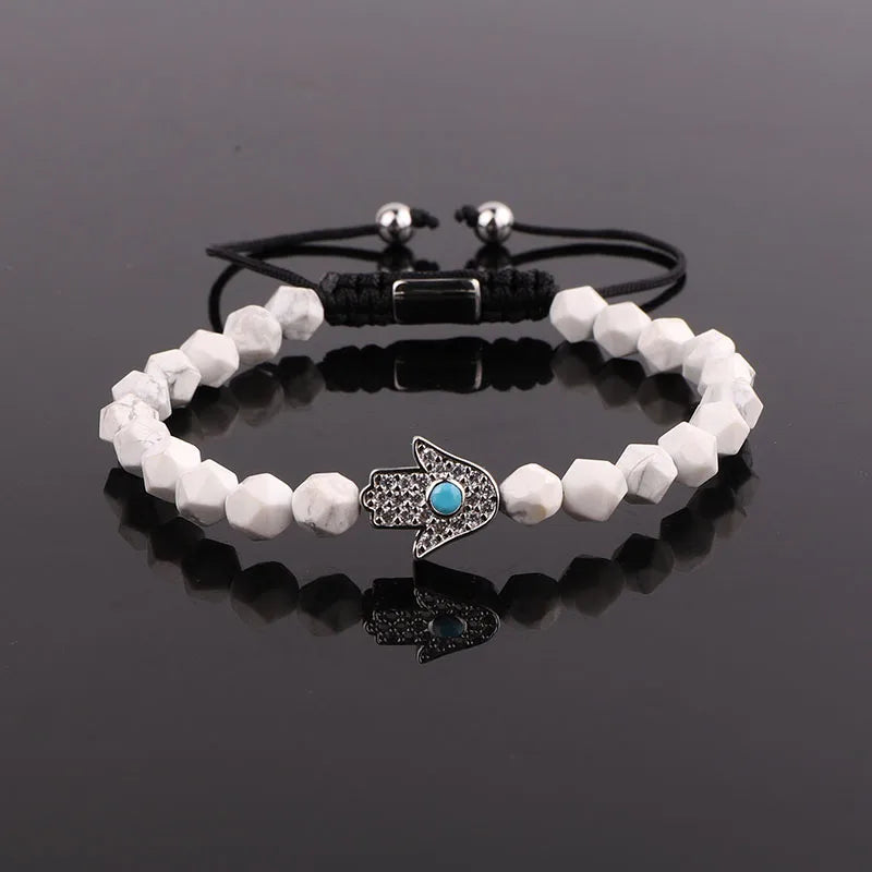 CZ Hand Charm Gemstone Macrame Bracelet Men Women Gift