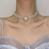 Double Layer Pearl Necklace Zircon Choker Wedding Vintage Jewelry
