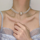 Double Layer Pearl Necklace Zircon Choker Wedding Vintage Jewelry