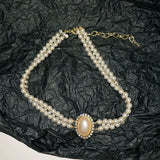 Double Layer Pearl Necklace Zircon Choker Wedding Vintage Jewelry