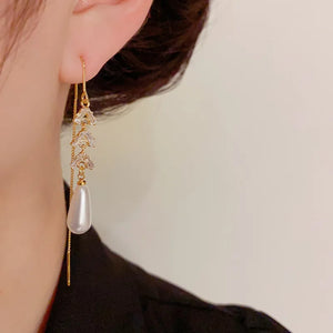 Long Zircon Pearl Pendant Earrings High Jewelry