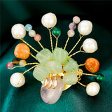 Colorful Stone Flower Brooch Pin Natural Pearl Wedding
