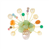 Colorful Stone Flower Brooch Pin Natural Pearl Wedding