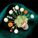 Colorful Stone Flower Brooch Pin Natural Pearl Wedding