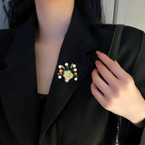 Colorful Stone Flower Brooch Pin Natural Pearl Wedding