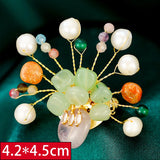 Colorful Stone Flower Brooch Pin Natural Pearl Wedding