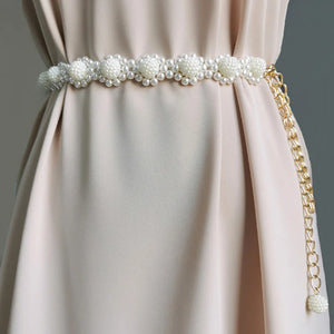 Pearl Beads Braided Waist Chain Adjustable Lady Belt Decorative Metal Chains