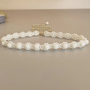 Pearl Beads Braided Waist Chain Adjustable Lady Belt Decorative Metal Chains