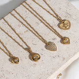 Stainless Steel Heart Circle Angle Pendant Necklace