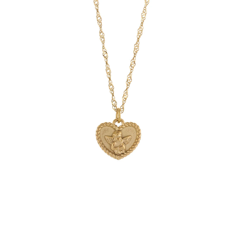 Stainless Steel Heart Circle Angle Pendant Necklace