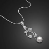 Zircon Pearl Pendant Necklace 925 Silver Flower Choker 18 inch Gift