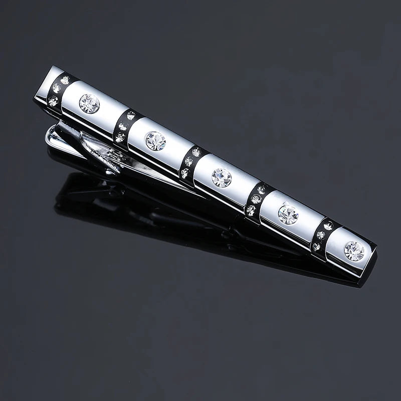 Elliptical Crystal Tie Clip Bar Necktie Pin Clasp Clamp