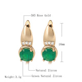 Emerald Zircon Earrings 585 Rose Clip Natural Crystal Hoops