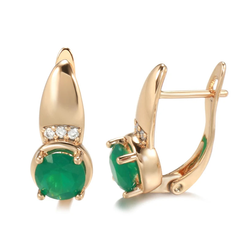 Emerald Zircon Earrings 585 Rose Clip Natural Crystal Hoops