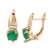 Emerald Zircon Earrings 585 Rose Clip Natural Crystal Hoops