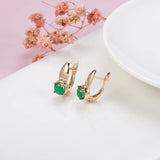 Emerald Zircon Earrings 585 Rose Clip Natural Crystal Hoops