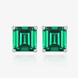 Emerald Square Zircon S925 Silver Earrings Elegant European American Jewelry