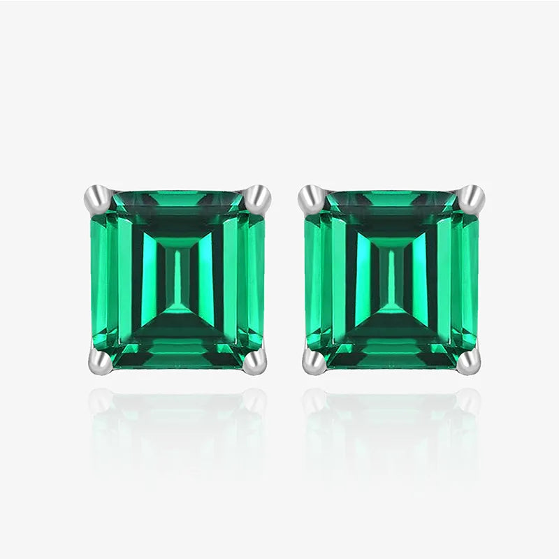 Emerald Square Zircon S925 Sterling Silver Earrings