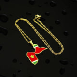 Enamel Drop Guadeloupe Map Flag Pendant Necklace For Women