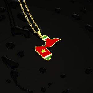 Enamel Drop Guadeloupe Map Flag Pendant Necklace For Women