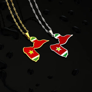Enamel Drop Guadeloupe Map Flag Pendant Necklace For Women