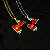 Enamel Drop Guadeloupe Map Flag Pendant Necklace For Women