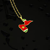Enamel Drop Guadeloupe Map Flag Pendant Necklace For Women
