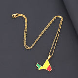 Enamel Drop Mali Map Flag Pendant Necklace For Women Girls Stainless Steel