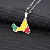 Enamel Drop Mali Map Flag Pendant Necklace For Women Girls Stainless Steel