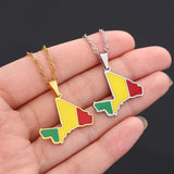 Enamel Drop Mali Map Flag Pendant Necklace For Women Girls Stainless Steel