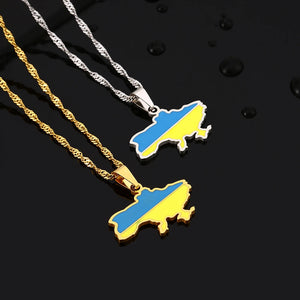 Enamel Drop Ukraine Map Flag Pendant Necklace For Women