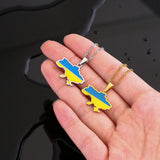 Enamel Drop Ukraine Map Flag Pendant Necklace For Women