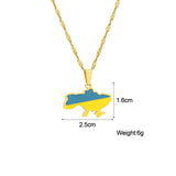 Enamel Drop Ukraine Map Flag Pendant Necklace For Women