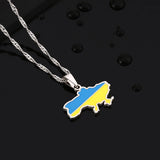 Enamel Drop Ukraine Map Flag Pendant Necklace For Women